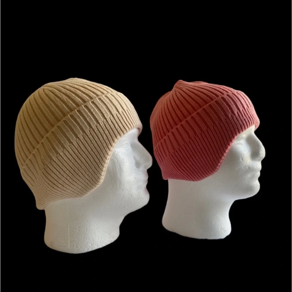 50% Wool 50% Acrylic Ear Covering/Warmer‎ Beanie Hats 2ct Beige & Peach